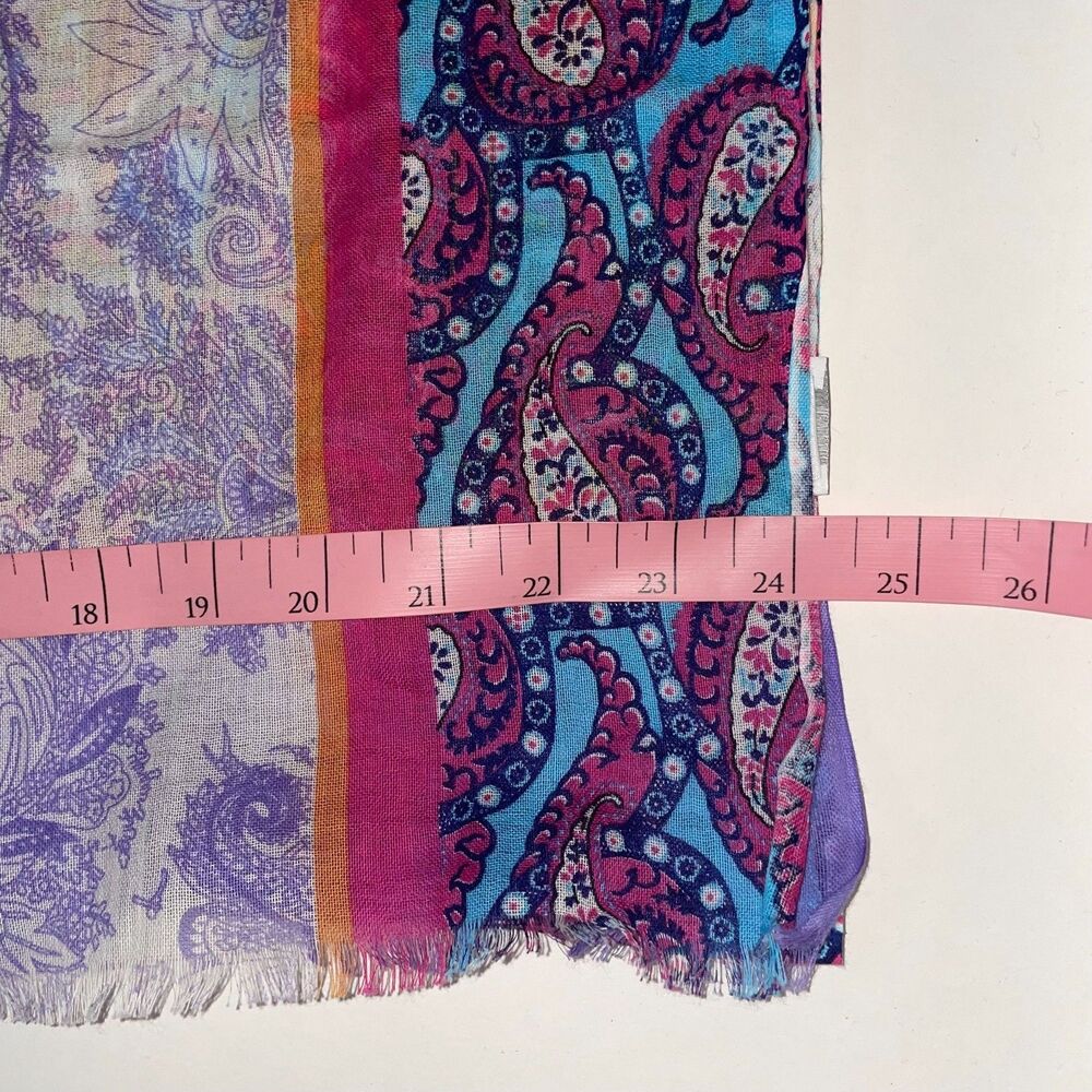 J. Jill Scarf Women’s Paisley Floral Stripes Rectangle Hot Pink Purple Lilac - Picture 3 of 4